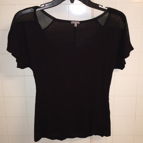 Charlotte Russe Tops - Charlotte Russe Women’s Black Short Sleeve Tee-Shirt | Sheer Shoulders